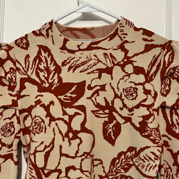 Baltic Born floral rose print mock neck puff sleeve sweater size medium retro - Picture 5 of 10